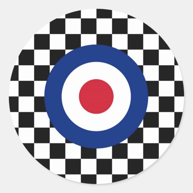 Checkered Black Racing Target Mod Classic Round Sticker (Front)