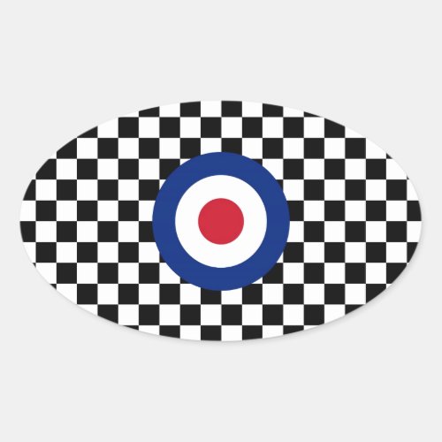 Checkered Black Racing Target Mod Oval Sticker