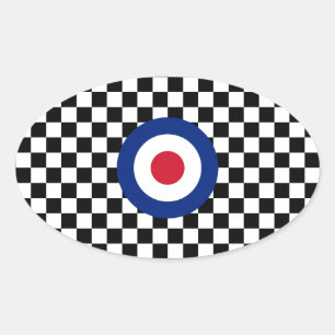 Checkered Black Racing Target Mod Oval Sticker