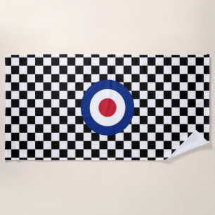 Checkered Black Racing Target Mod Roundel Beach Towel