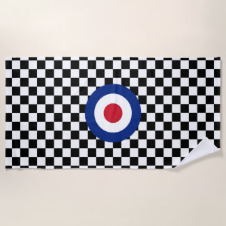 Checkered Black Racing Target Mod Roundel Beach Towel