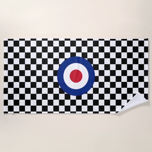 Checkered Black Racing Target Mod Roundel Beach Towel (Front)