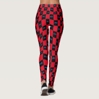 checkered black red and blue race track retro leggings