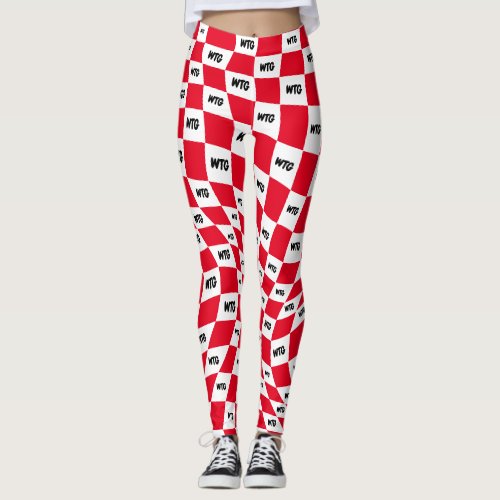 checkered black red and  white race track retro leggings