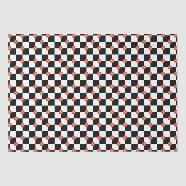 Checkered black red flowers tissue paper (Front)