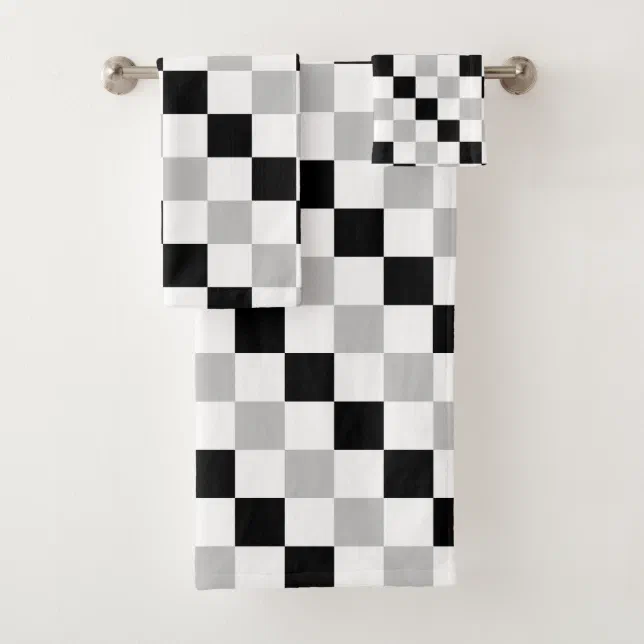 Checkered Black, White and Gray Bath Towel Set | Zazzle