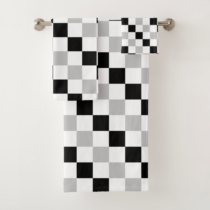 Checkered Black, White and Gray Bath Towel Set