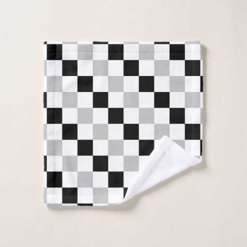 Checkered Black, White and Gray Bath Towel Set Zazzle