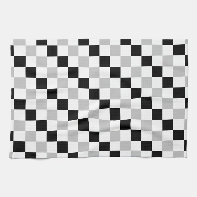 Checkered Black, White and Gray Towel (Horizontal)