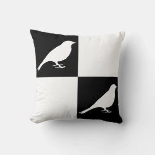 Checkered Black & White Bird Pillow