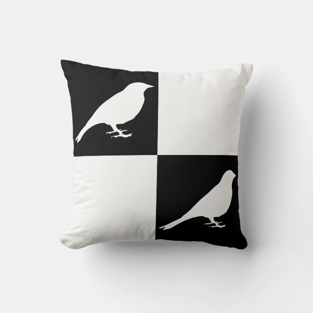Checkered Black & White Bird Pillow (Front)