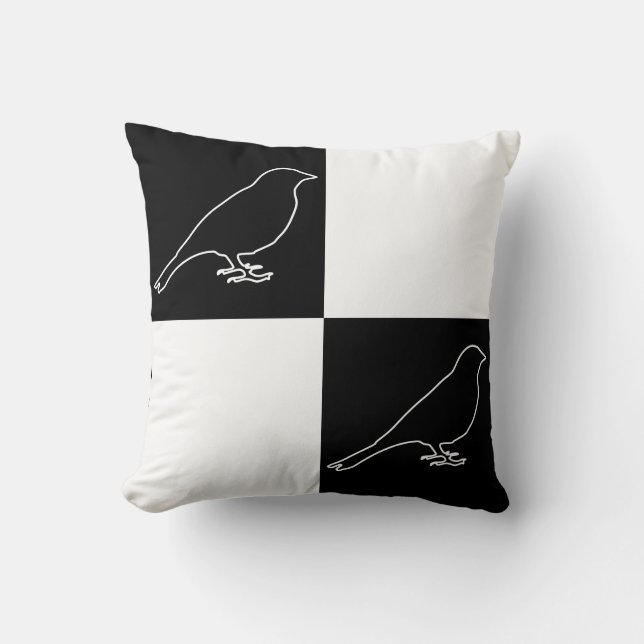 Checkered Black & White Bird Pillow (Front)