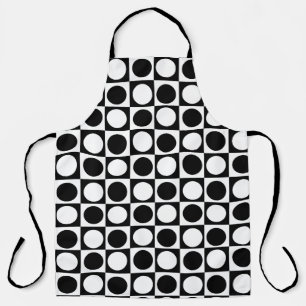 Checkered Black White Circles Pattern Design  Apron