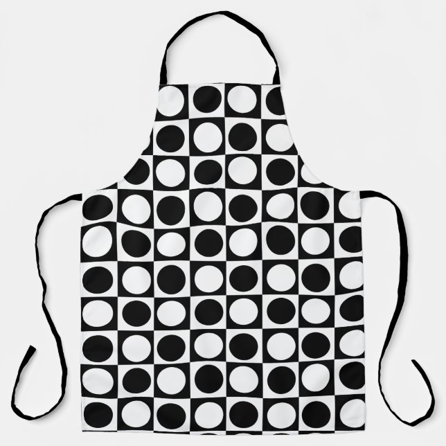 Checkered Black White Circles Pattern Design  Apron (Front)
