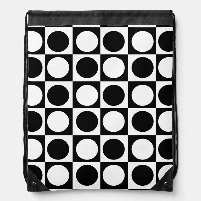 Checkered Black White Circles Pattern Design  Drawstring Bag (Front)