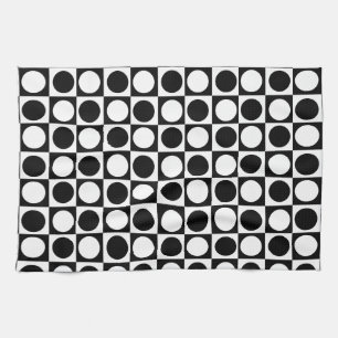Checkered Black White Circles Pattern Design  Kitchen Towel