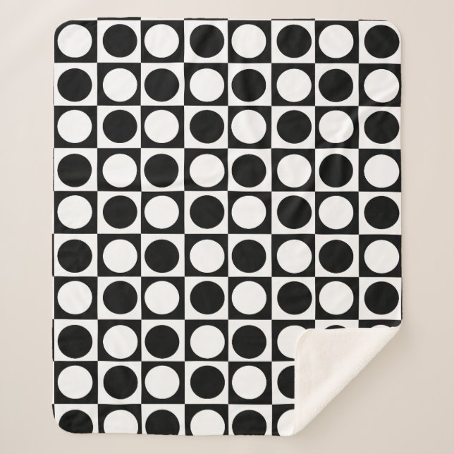 Checkered Black White Circles Pattern Design  Sherpa Blanket (Front)