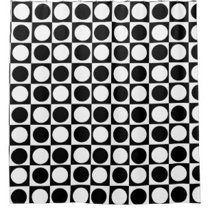 Checkered Black White Circles Pattern Design Shower Curtain