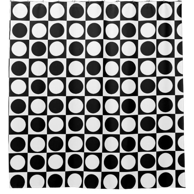 Checkered Black White Circles Pattern Design  Shower Curtain (Front)