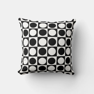 Checkered Black White Circles Pattern Design Throw Pillow