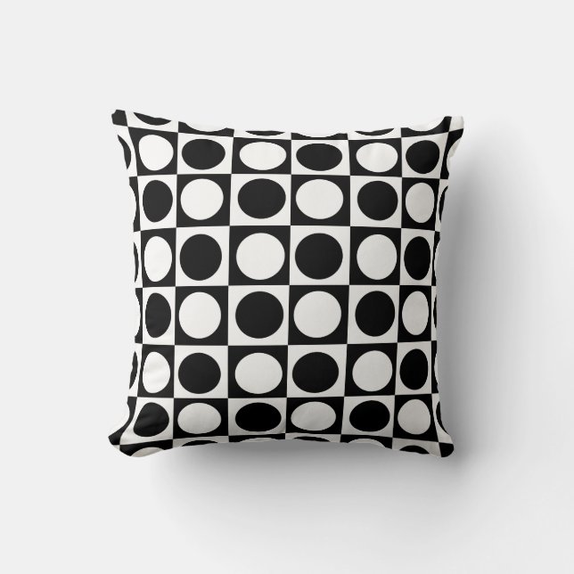 Checkered Black White Circles Pattern Design  Throw Pillow (Front)