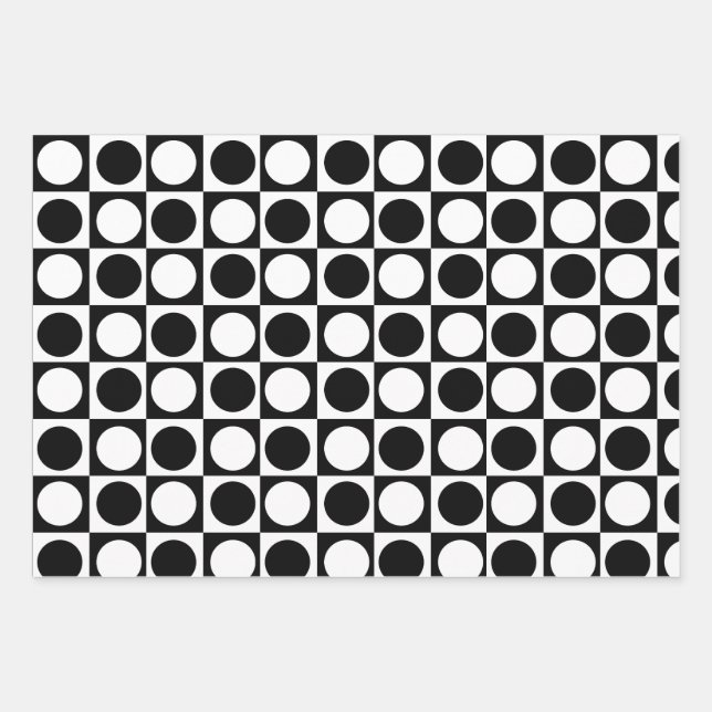Checkered Black White Circles Pattern Design  Wrapping Paper Sheets (Front)