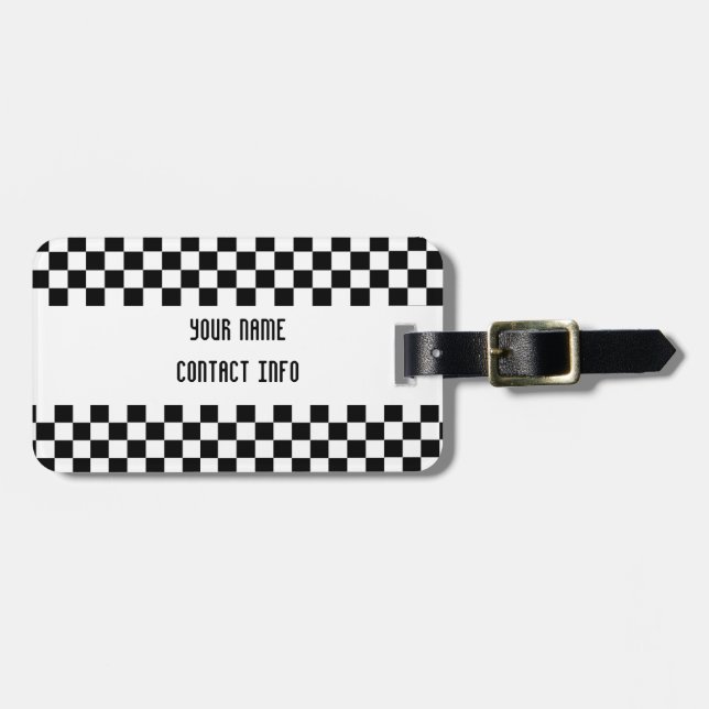 Checkered Black & White Easy to Spot Luggage Tag (Front Horizontal)
