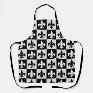 Checkered Black White Fleur-De-Lis Pattern  Apron