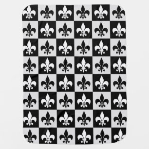 Checkered Black White Fleur-De-Lis Pattern Baby Blanket