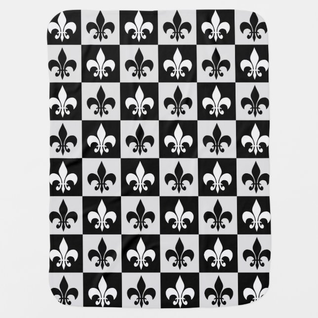 Checkered Black White Fleur-De-Lis Pattern  Baby Blanket (Front)