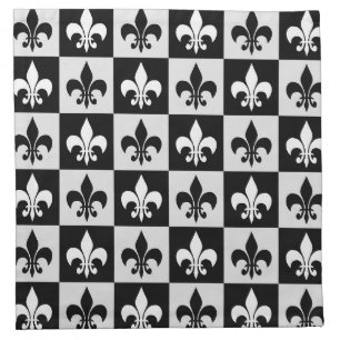 Checkered Black White Fleur-De-Lis Pattern  Cloth Napkin