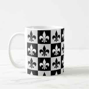 Checkered Black White Fleur-De-Lis Pattern Coffee Mug