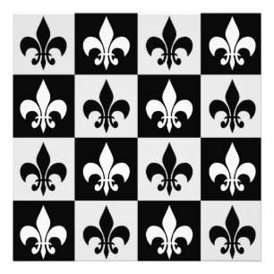 Checkered Black White Fleur-De-Lis Pattern Photo Print