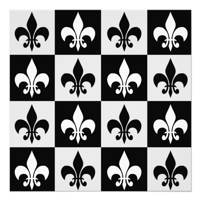 Checkered Black White Fleur-De-Lis Pattern  Photo Print (Front)