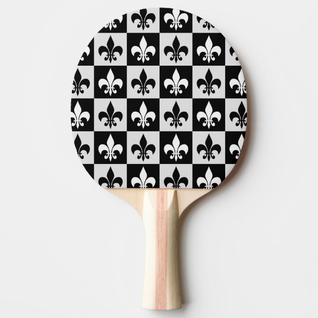 Checkered Black White Fleur-De-Lis Pattern  Ping Pong Paddle (Front)