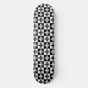 Checkered Black White Fleur-De-Lis Pattern  Skateboard