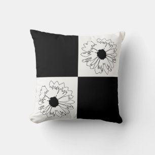 Checkered Black & White Flower Pillow