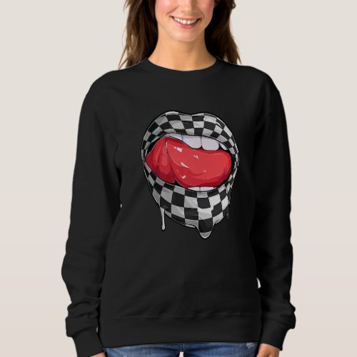 Checkered Black White Lip Racer Race Racing Car Wo Sweatshirt
