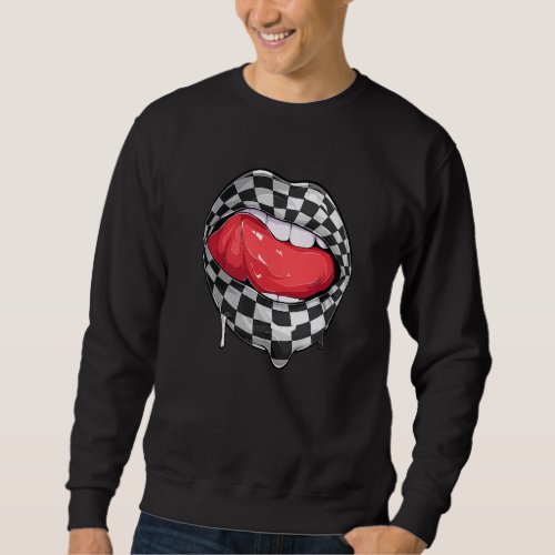Checkered Black White Lip Racer Race Racing Car Wo Sweatshirt