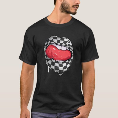 Checkered Black White Lip Racer Race Racing Car Wo T_Shirt