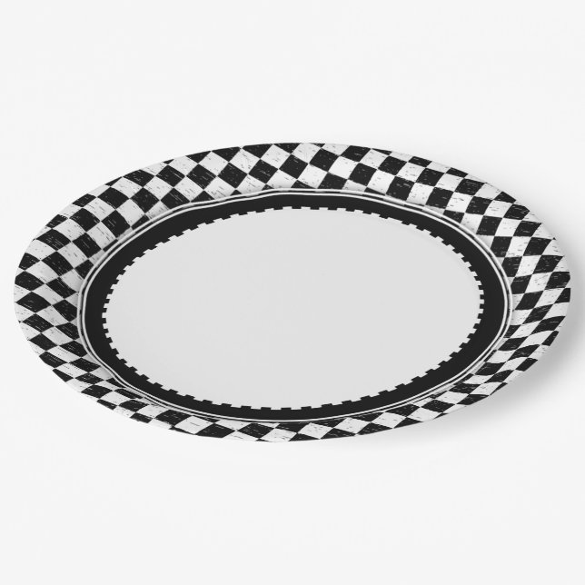 Checkered Black & White Paper Plates (Angled)