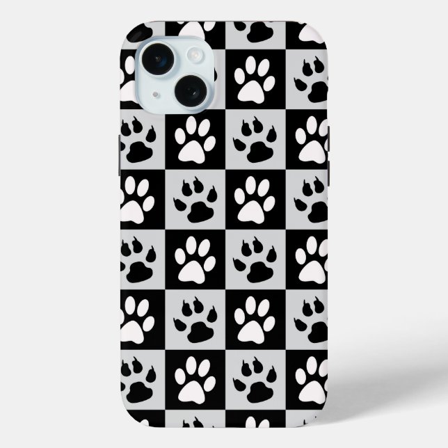 Checkered Black White Paws and Claws Case-Mate iPhone Case (Back)