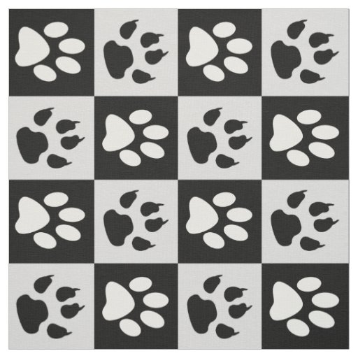 Checkered Black White Paws and Claws Fabric