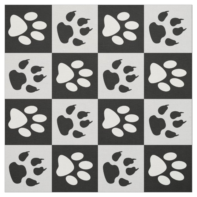 Checkered Black White Paws and Claws Fabric (Swatch)