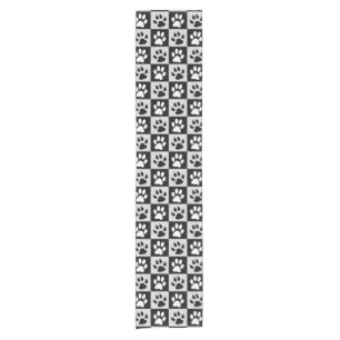 Checkered Black White Paws and Claws Short Table Runner