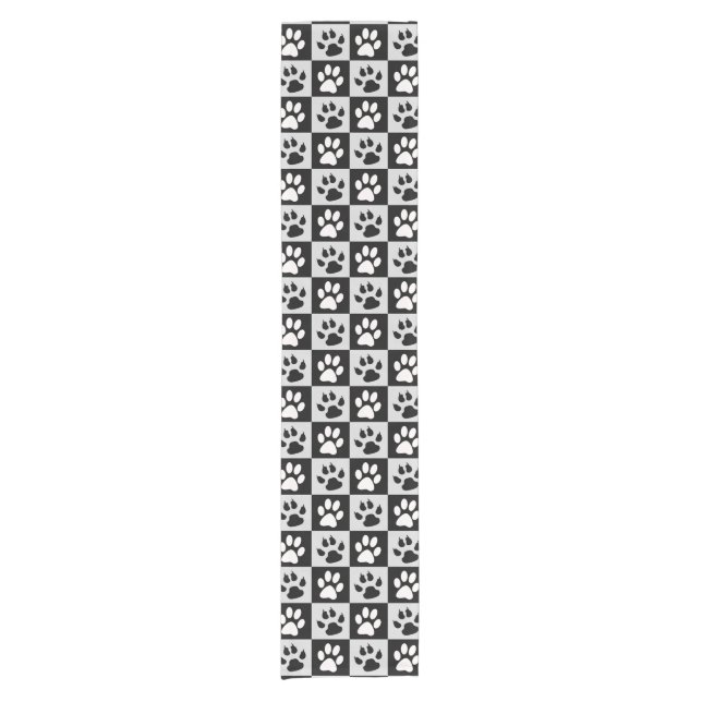 Checkered Black White Paws and Claws Short Table Runner (Front)