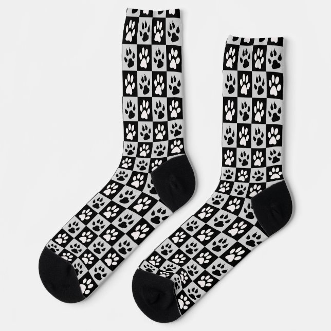 Checkered Black White Paws and Claws Socks (Left)