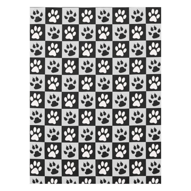 Checkered Black White Paws and Claws Tablecloth (Front)