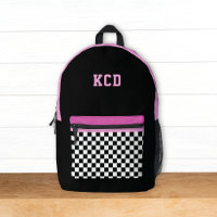 Checkered Black White Pink Monogram Initials Kids