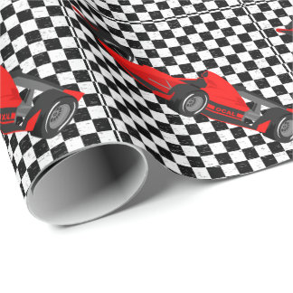 Checkered Black-white Race Car Wrapping Paper